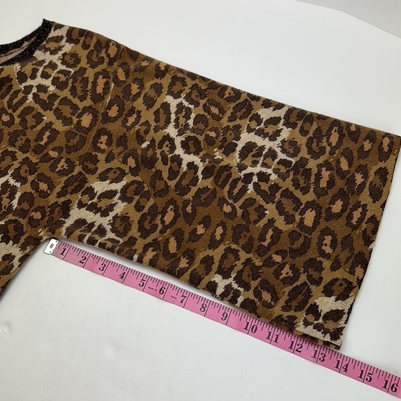 Saks Fifth Avenue 100% Cashmere Leopard Print Kimono Sleeve Sweater Size… - Picture 10 of 14